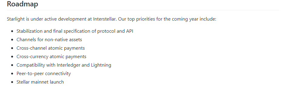 Starlight roadmap for Stellar XLM