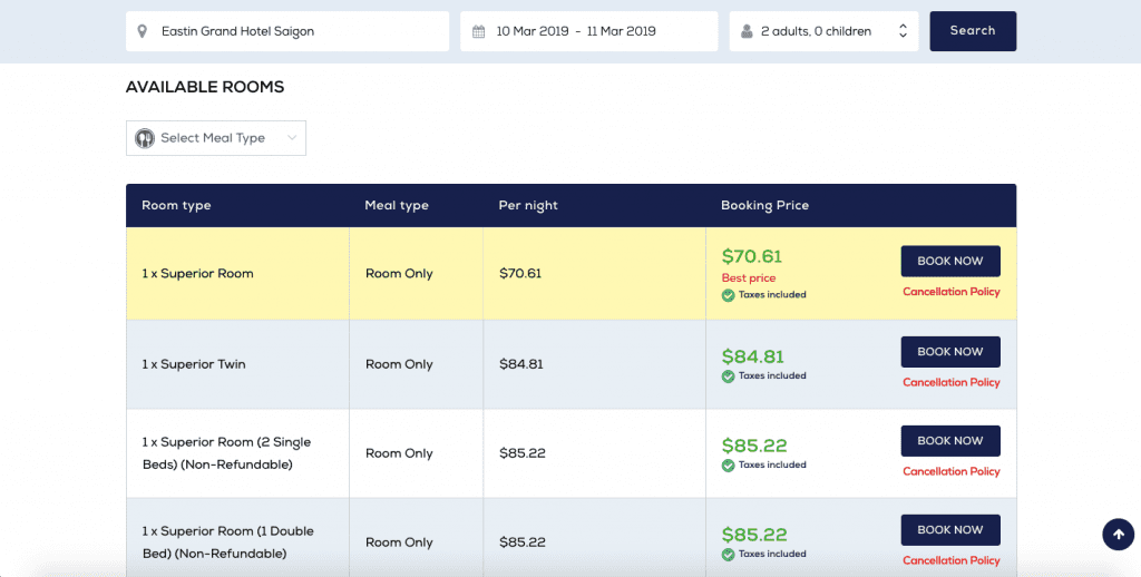 Travala available rooms