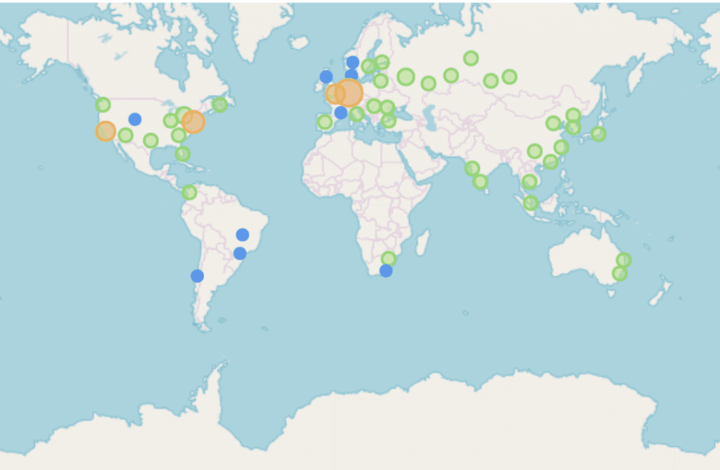 NKN Nodes by geographic location