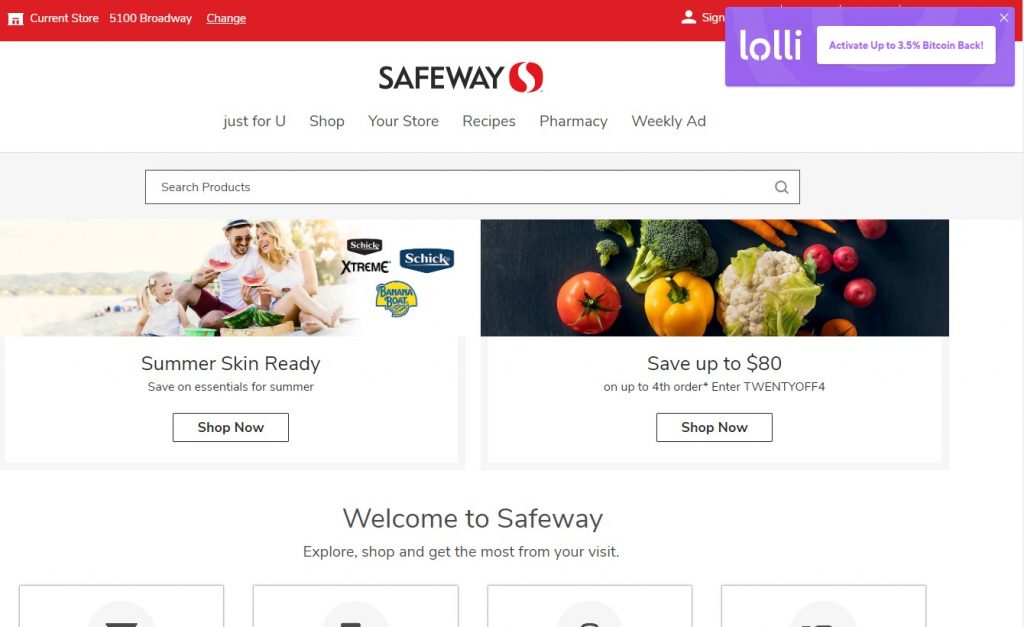 Earn Bitcoin buying groceries online at safeway.com