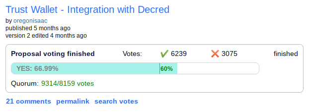 Trust Wallet Decred Integration Vote