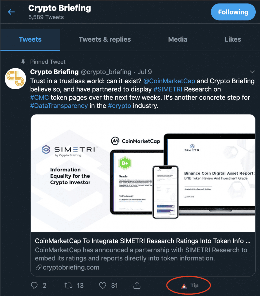 you can tip crypto briefing by tweet