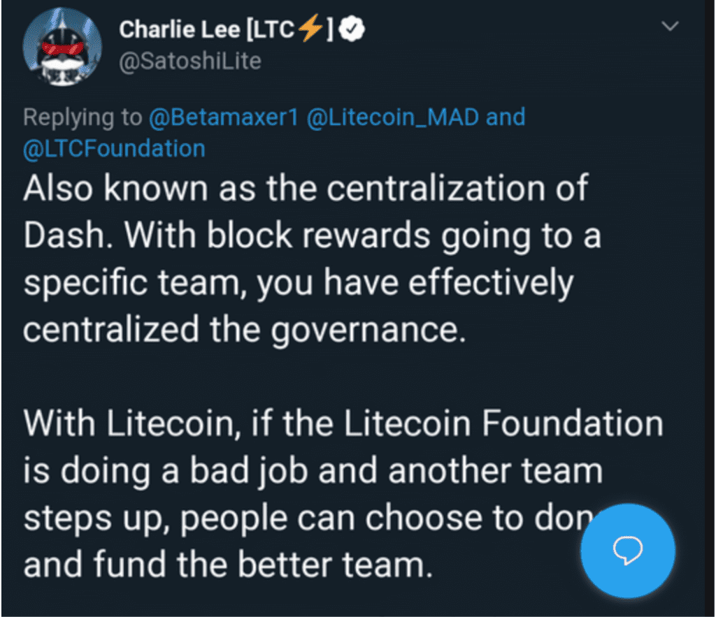 Charlie Lee claims Dash is centralized