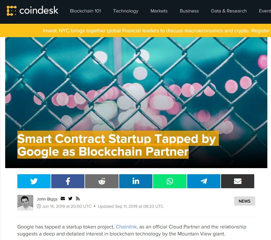 CoinDesk Chainlink headline