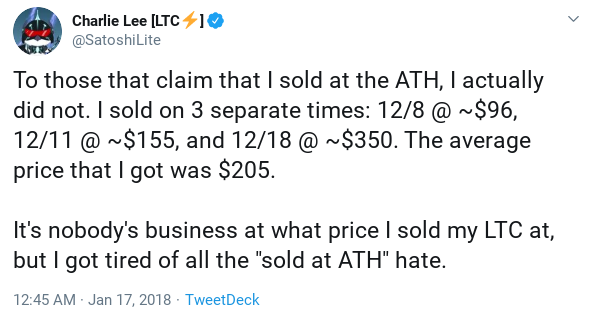 Charlie Lee Sells LTC In 2017