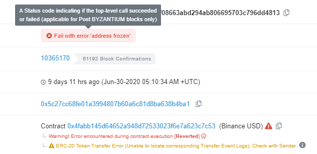 Blacklisted addresses show this error when recoding transaction attempts