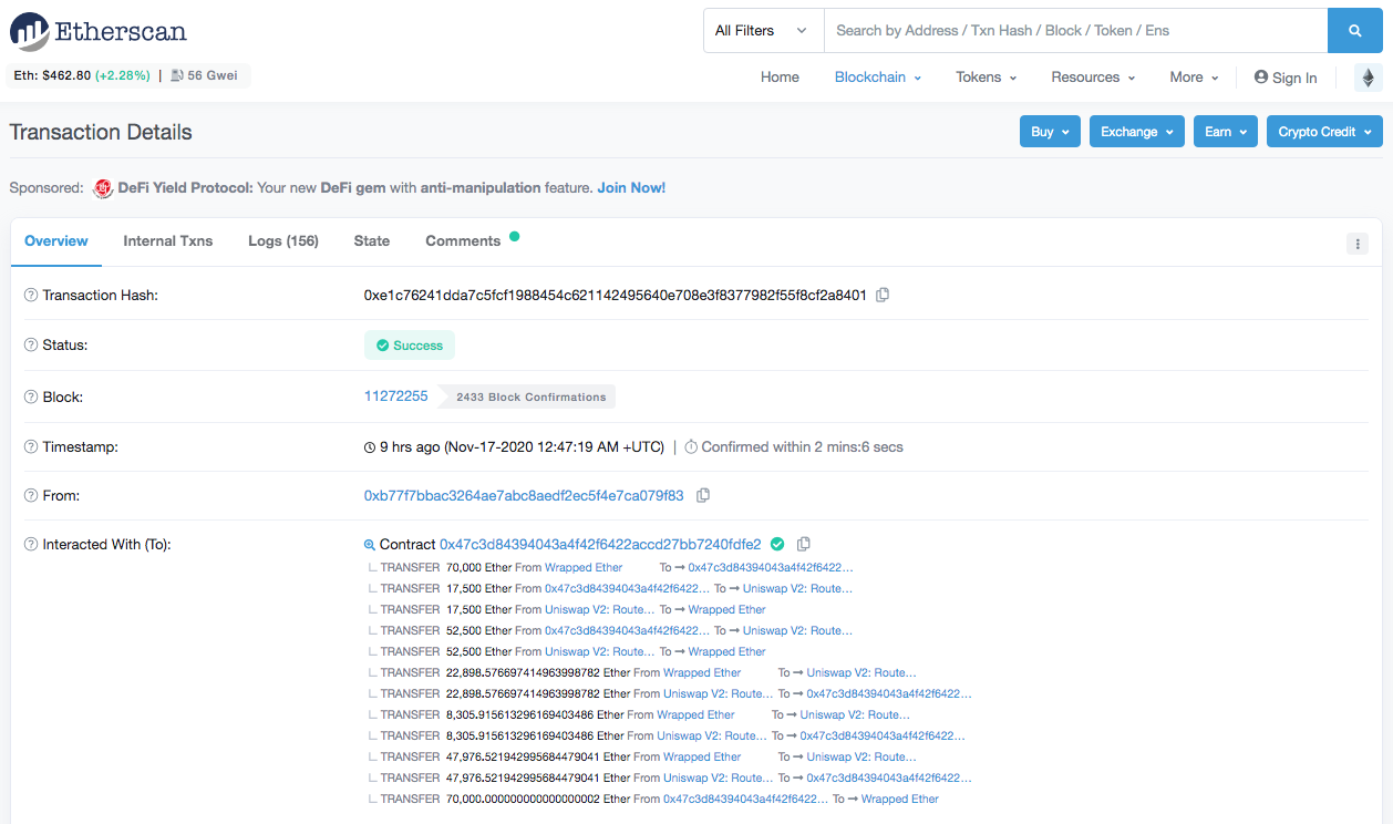 Origin attacker on Etherscan