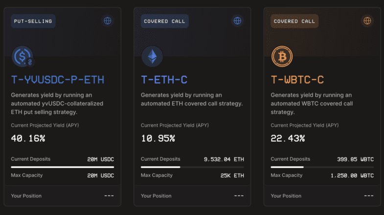 These are different vaults Ribbon offers, with different options strategies. Source: Ribbon.