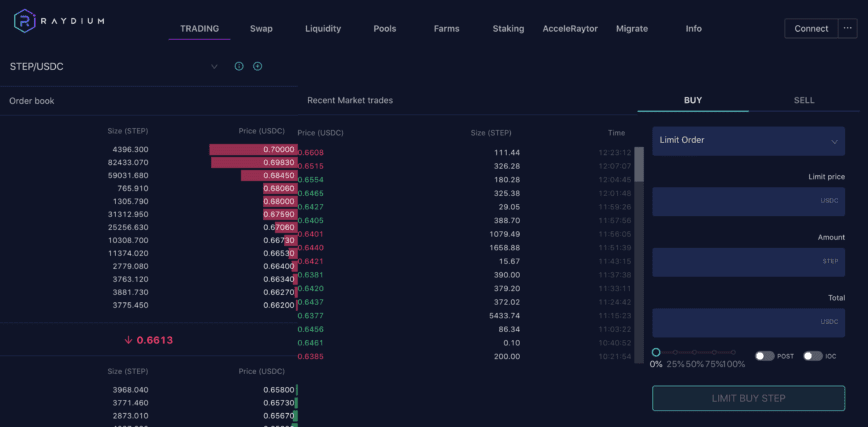 Raydium is the only DEX where you can choose between swapping and trading.