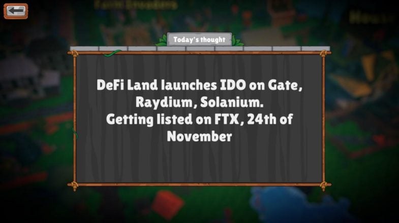 Play-to-earn game DeFi Land successfully closes IDO, prepares for listing on FTX and Raydium