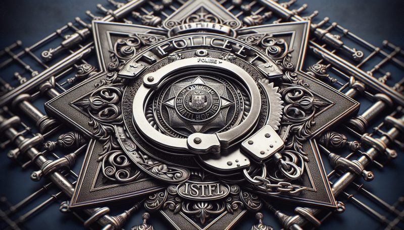An illustration of a police badge with handcuffs on the STFIL platform logo