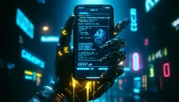Cyberpunk theme representing a suspected zero-day exploit on a mobile device.