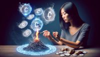 Illustration of CEL crypto tokens burning from a lit match