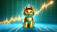 Golden trader cat meme coin surge.