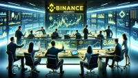 Binance Researchers in a laboratory, studying market trends.