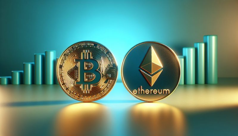 Golden Bitcoin and Ethereum ETF icons.