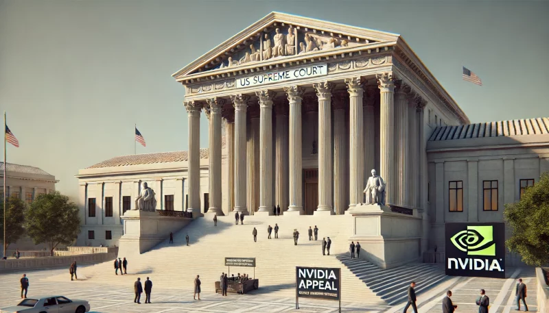 hyperrealistic rendered scene in front of us supreme court showing nvidia logo