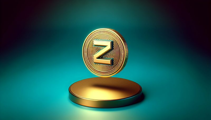 Golden $ZEX token on teal background.