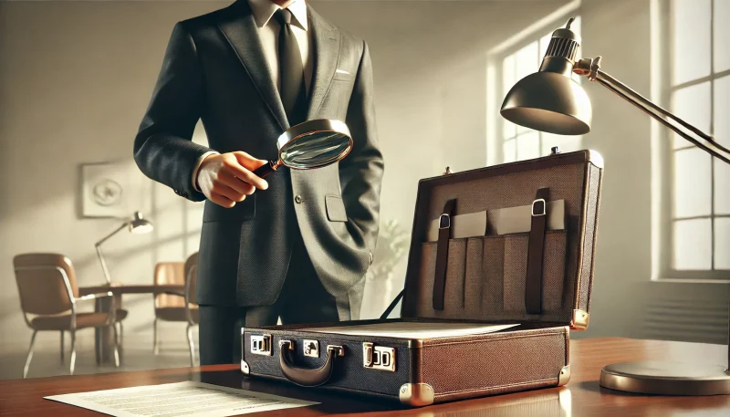 a regulator examining a briefcase