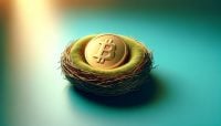 Golden Bitcoin coin in retirement nest, representing Michigan Bitcoin investment