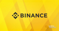 Binance logo centered on a vibrant yellow background with geometric shapes.