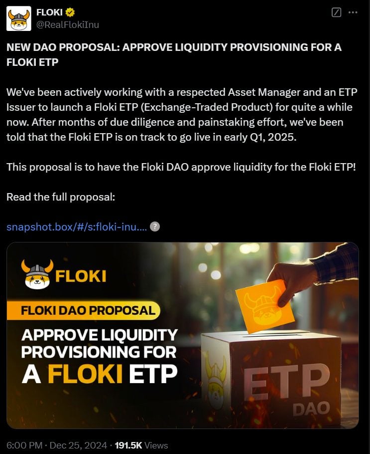 Floki looking to launch Floki ETP in early 2025