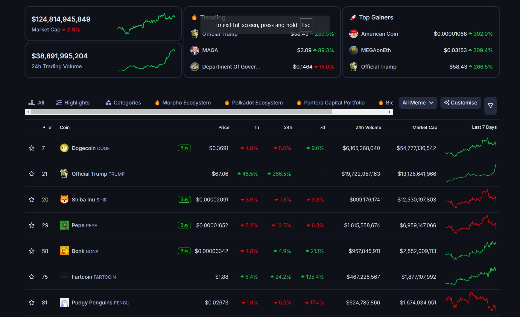 TRUMP flips PEPE, SHIB to become second-largest meme coin, market cap exceeds $13B