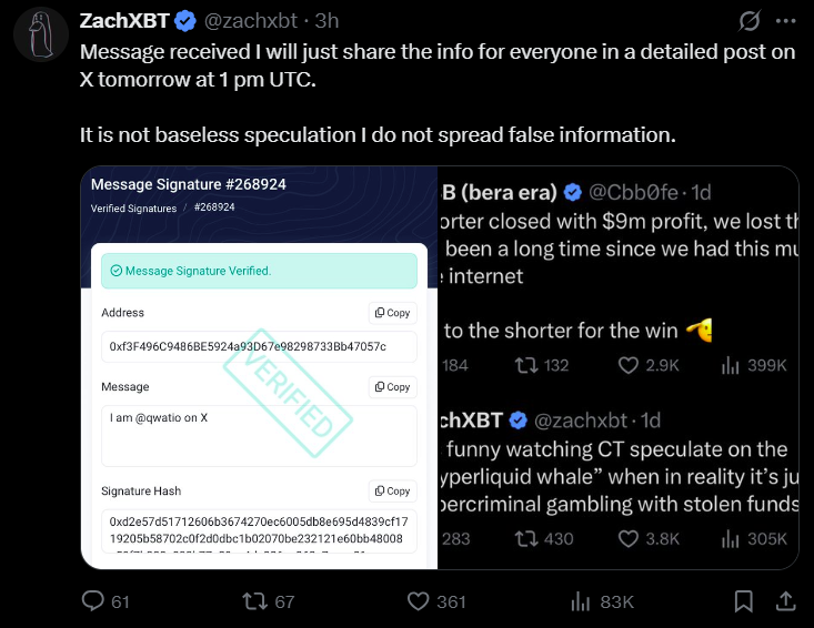 Hyperliquid whale denies cybercrime claims, ZachXBT to release evidence 5 Hyperliquid whale denies cybercrime claims, ZachXBT to release evidence