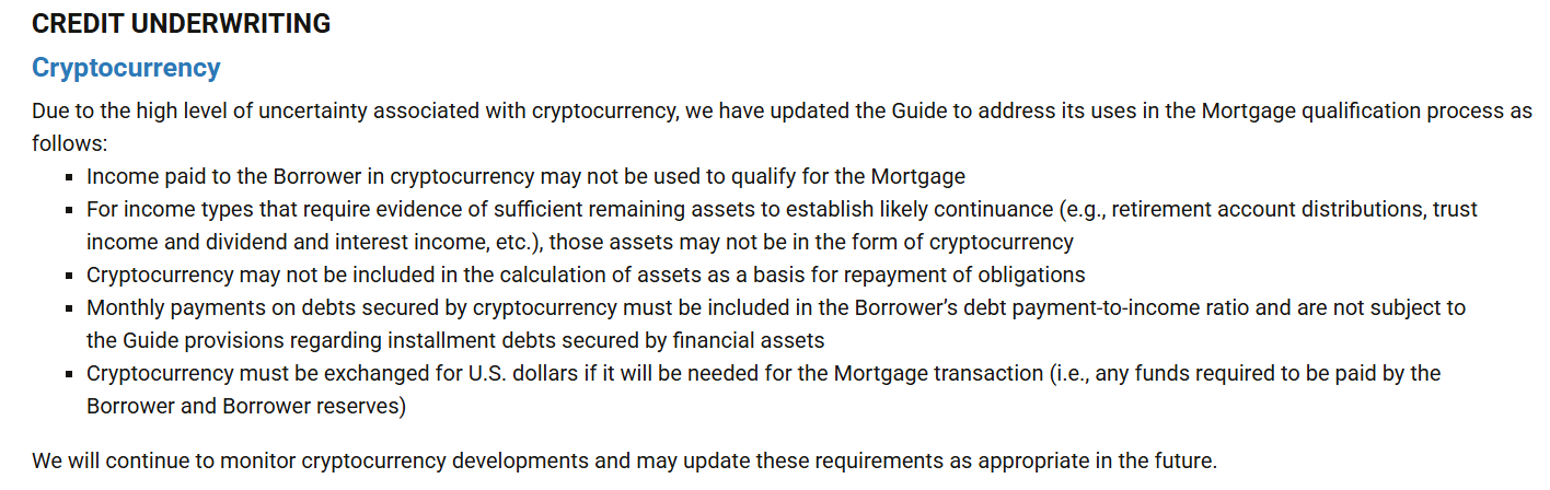 Mortgage giants Fannie Mae, Freddie Mac directed to consider crypto as valid assets for home loan eligibility 5 Mortgage giants Fannie Mae, Freddie Mac directed to consider crypto as valid assets for home loan eligibility