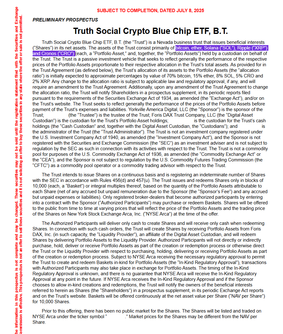 Crypto blue chip ETF tracking BTC, ETH, XRP, SOL, and CRO