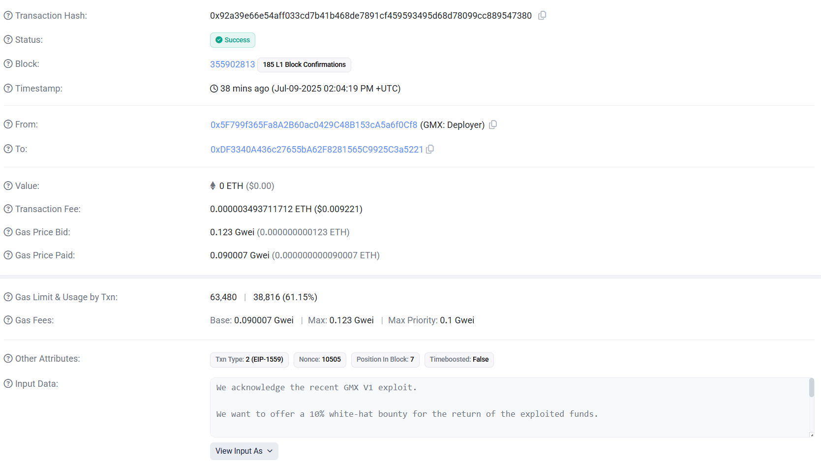 GMX sent a message to the attacker