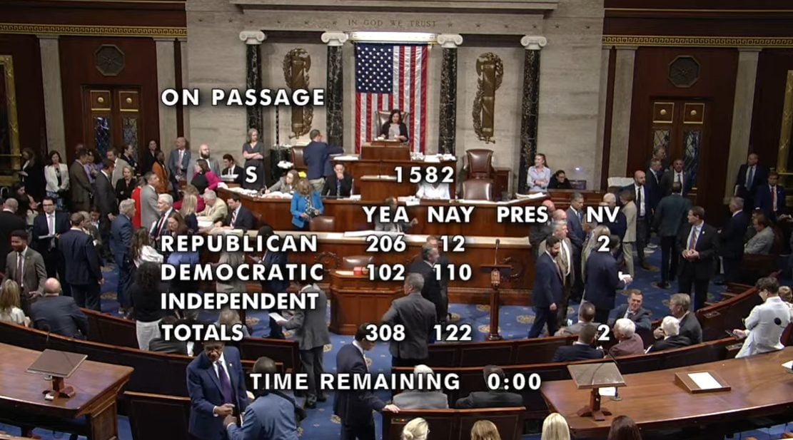 US House of Representatives on Thursday voted 308–122