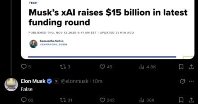 Musk disputes report on xAI raising $15B - CryptoBriefing | Related Crypto Article