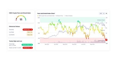 CMC Crypto Fear and Greed Index hits record low as market panic deepens
