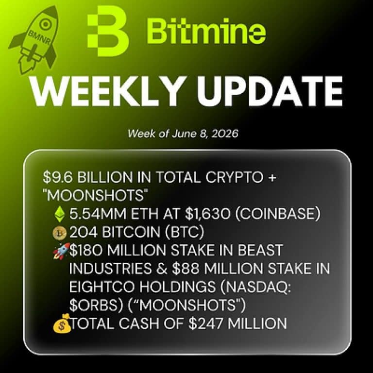 Bitmine Immersion Technologies (BMNR) announces ETH holdings reach 5.54 million tokens, and total crypto and total cash holdings of $9.6 billion