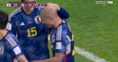 Daizen Maeda scores for Japan in World Cup match against Sweden