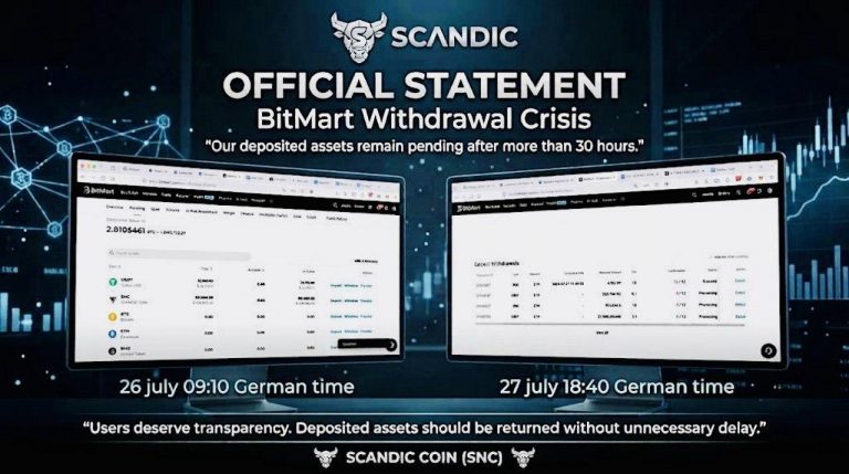 Scandic Coin issues statement about BitMart withdrawal freeze and lack of funds