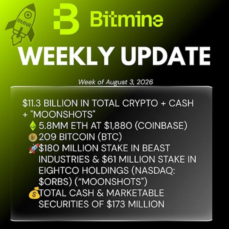 Bitmine Immersion Technologies (BMNR) announces ETH holdings reach 5.8 million tokens, and total crypto and total cash holdings of $11.3 billion