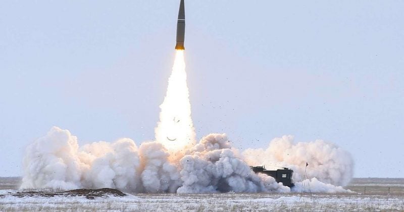 New footage shows russian iskander loaded with cluster munitions striking kyiv, triggering chain of explosions