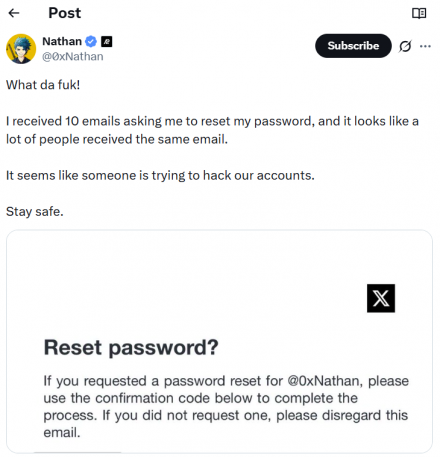 X hit by sus emails