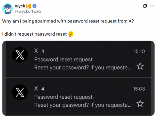 X hit by password reset request claims