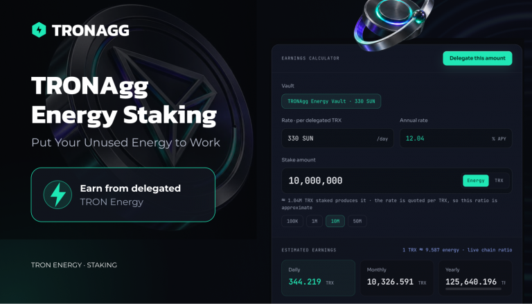TRONAgg launches energy staking, connecting TRX holders with businesses that need energy