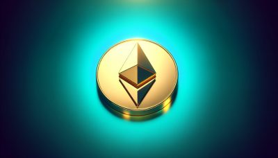 Símbolo dorado de ETF de Ethereum.