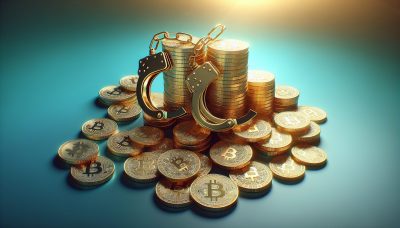 Esposas doradas sobre monedas cripto.