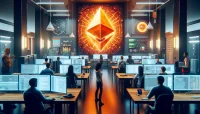 Edificio de vidrio futurista con Transacciones Inteligentes de MetaMask