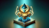 Un cubo azul se transforma en un mecanismo de engranaje complejo que representa las actualizaciones de cuenta Ethereum