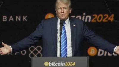 Trump hablando en Bitcoin 2024